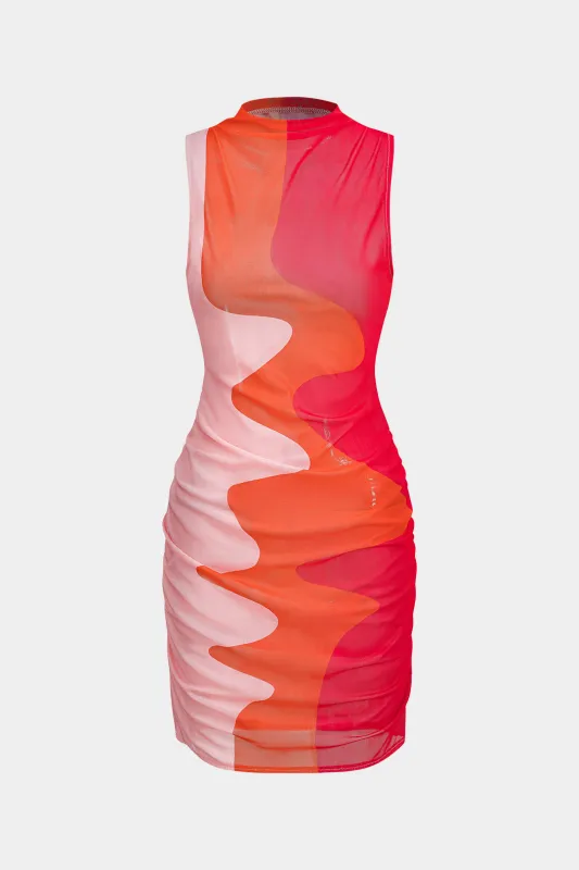 Colorblock Ruched Sleeveless Mini Dress sold by Micas