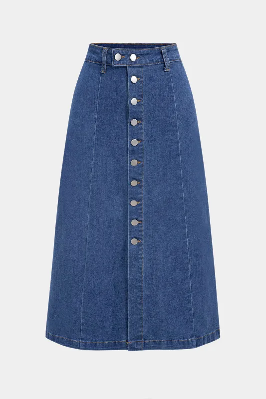 Denim Button Front High Waist Skirt made by Micas