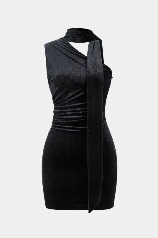 Velvet Ruched Scarf Sleeveless Mini Dress sold by Micas