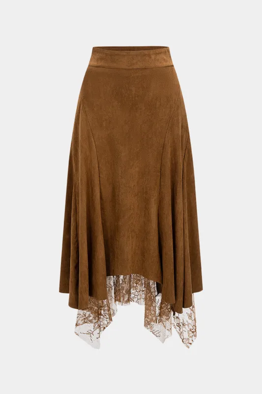 Suede Patchwork Irregular Hem Skirt sold by Micas