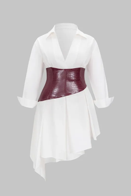 Plus Size Faux Leather Patchwork V-Neck Irregular Hem Long Sleeve Midi Dress sold by Micas