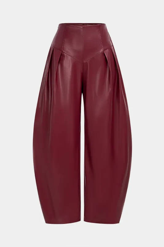 Faux Leather Pleated Zipper Pants sold by Micas