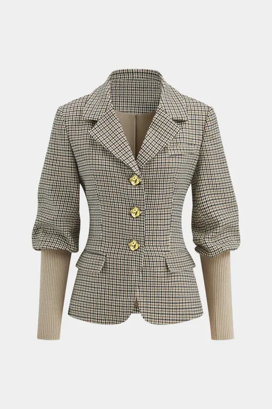 Plaid Print Notched Lapel Patchwork Fake Pockets Blazer sold by Micas