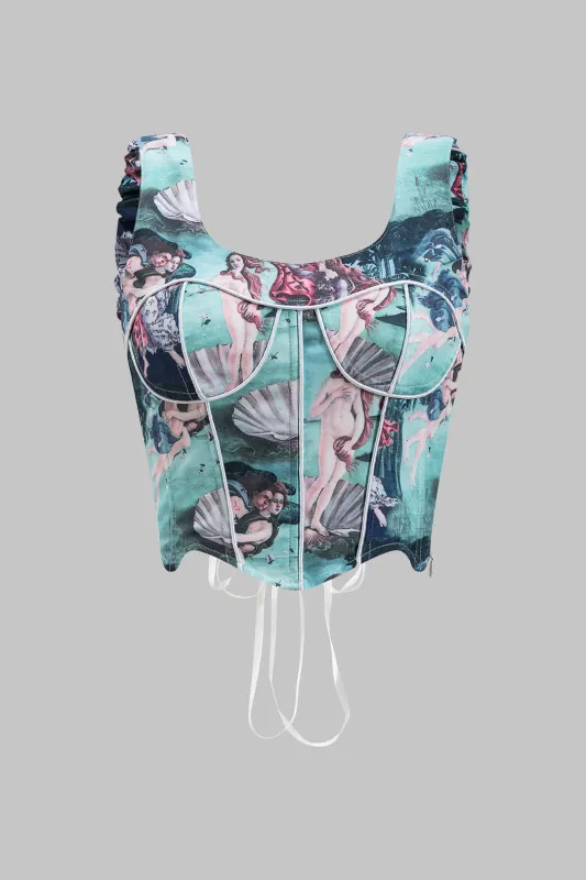Abstract Shell Print Corset Tie-Back Tank Top sold by Micas