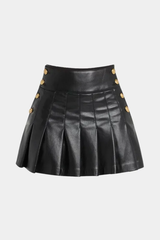 Faux Leather Button Pleated Skort sold by Micas