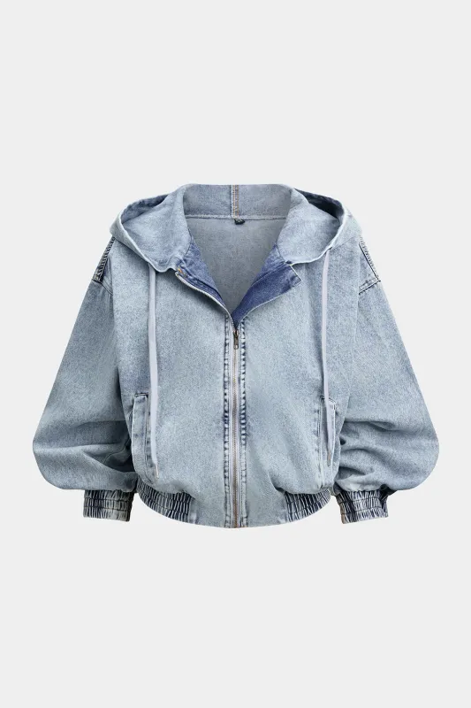Denim Hooded Shirred Outerwear sold by Micas