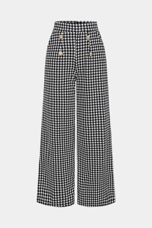 Houndstooth Print High Waist Button Wide Leg Pants sold by Micas