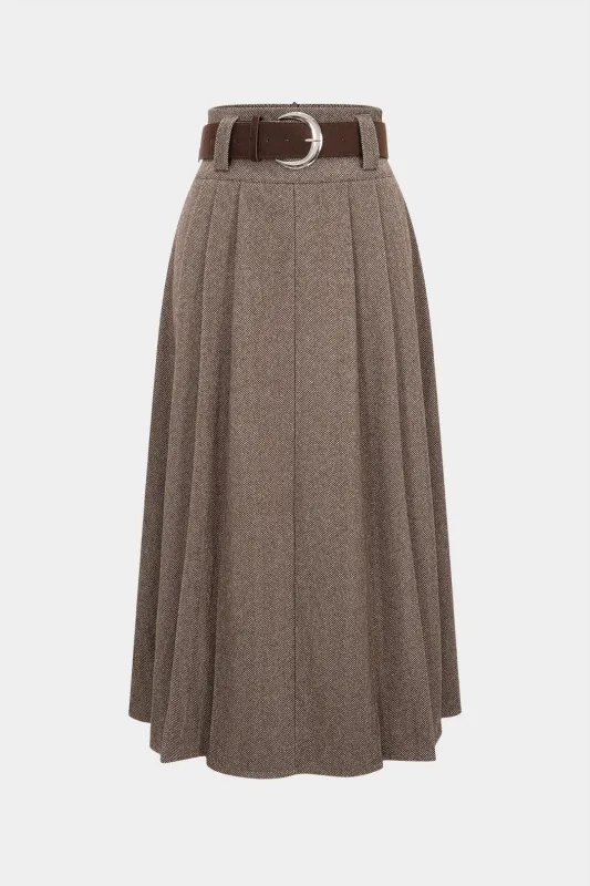 Woolen Belted Zipper High Waist Skirt sold by Micas