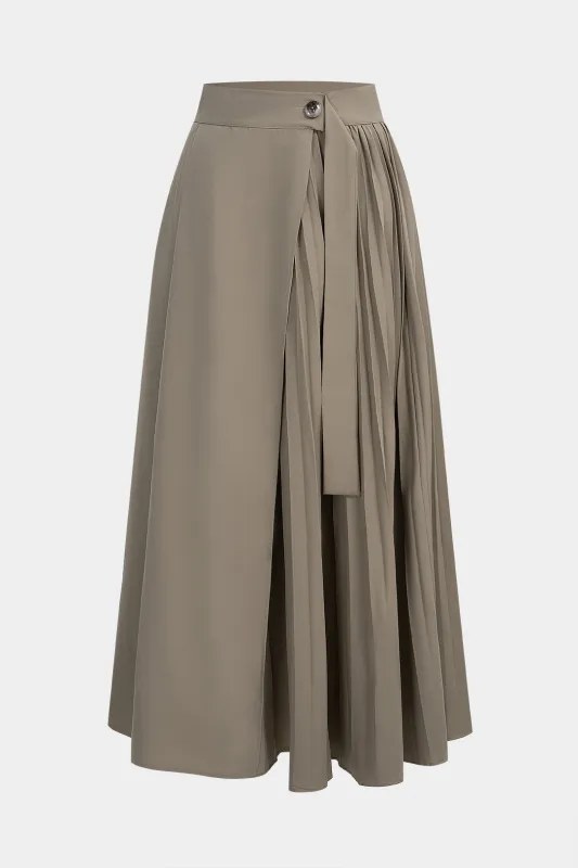 Solid Pleated Asymmetrical Skirt sold by Micas