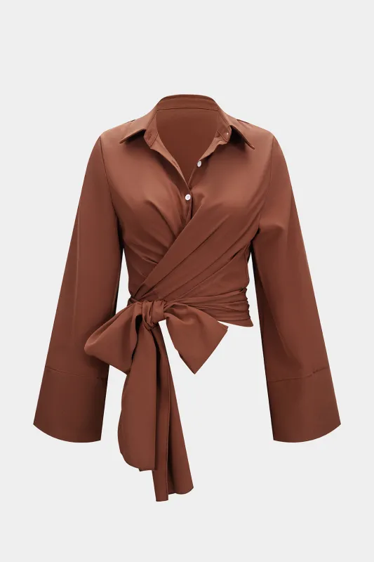 Ruched Tie Front Long-Sleeve Shirt sold by Micas