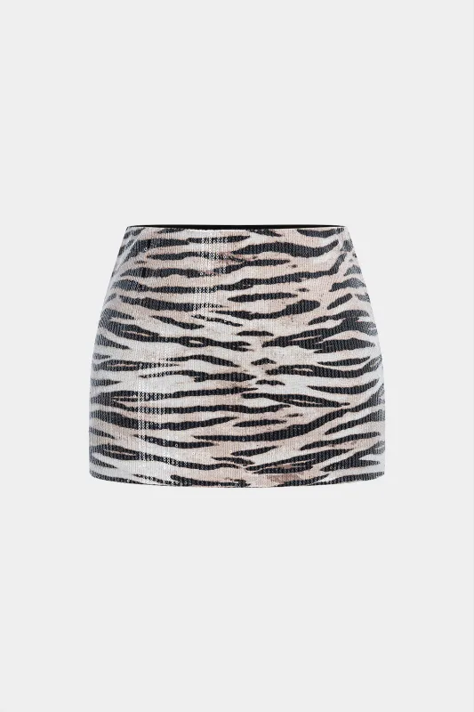 Sequin Zebra Stripe Print Low Waist Mini Skirt sold by Micas