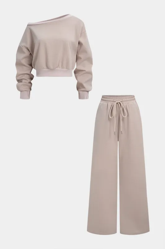 One Shoulder Sweatshirt And Drawstring Pants Set sold by Micas
