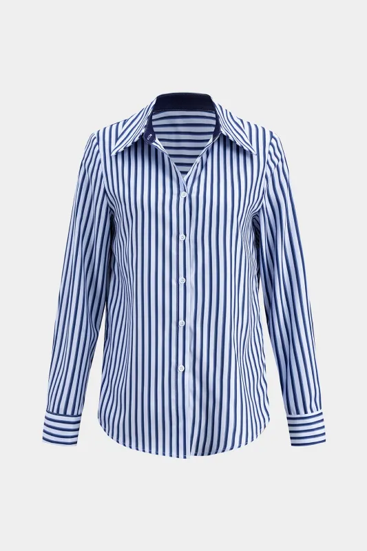 Stripes Print Button Long-Sleeve Shirt sold by Micas