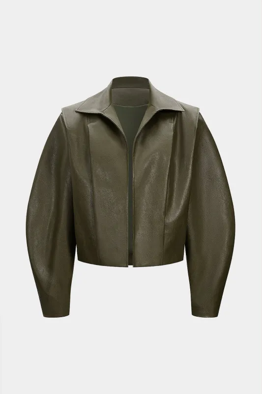 Faux Leather Pleated Gigot Sleeve Jacket sold by Micas