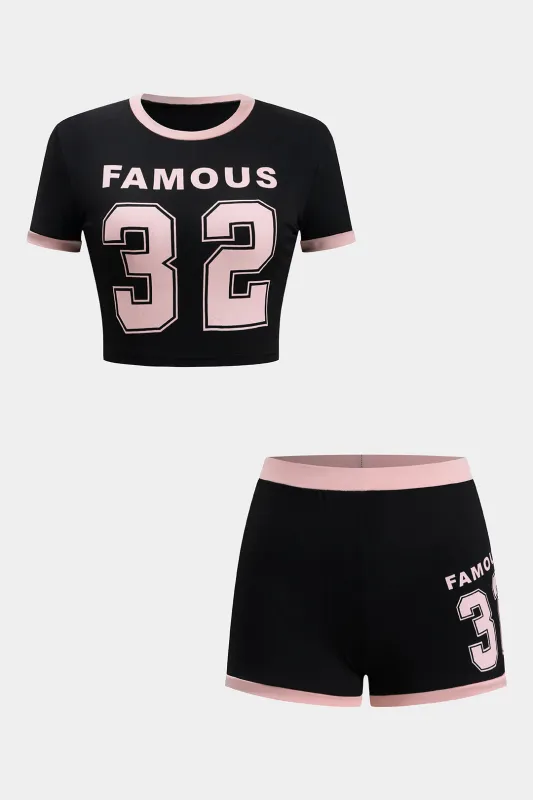 Digital Pattern Contrast Print T-Shirt And Shorts Set sold by Micas