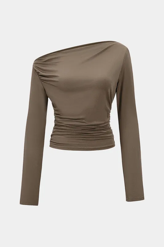 One Shoulder Ruched Long-Sleeve Top sold by Micas