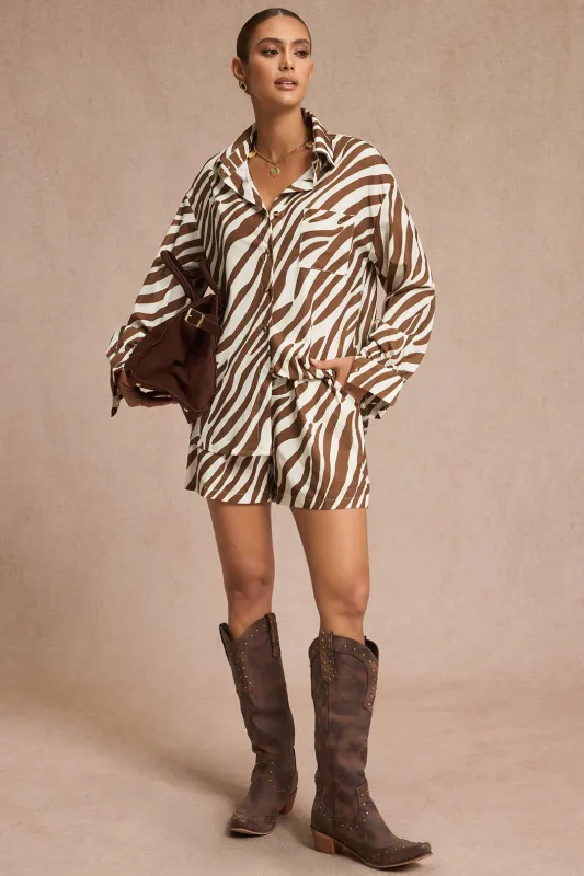 Stripes Print Button Long-Sleeve Top And Shorts Set sold by Micas