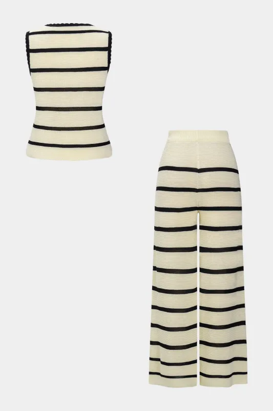 Stripe Knit Tie Front Sleeveless Tank Top And Wide Leg Pants Set sold by Micas