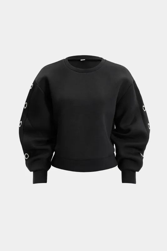 Metallic Round Neck Hollow Out Ring Long-Sleeve Top sold by Micas