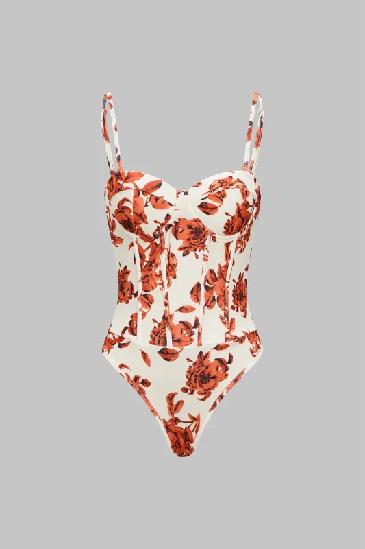 Floral Print Slip Sleeveless Bodysuit sold by Micas