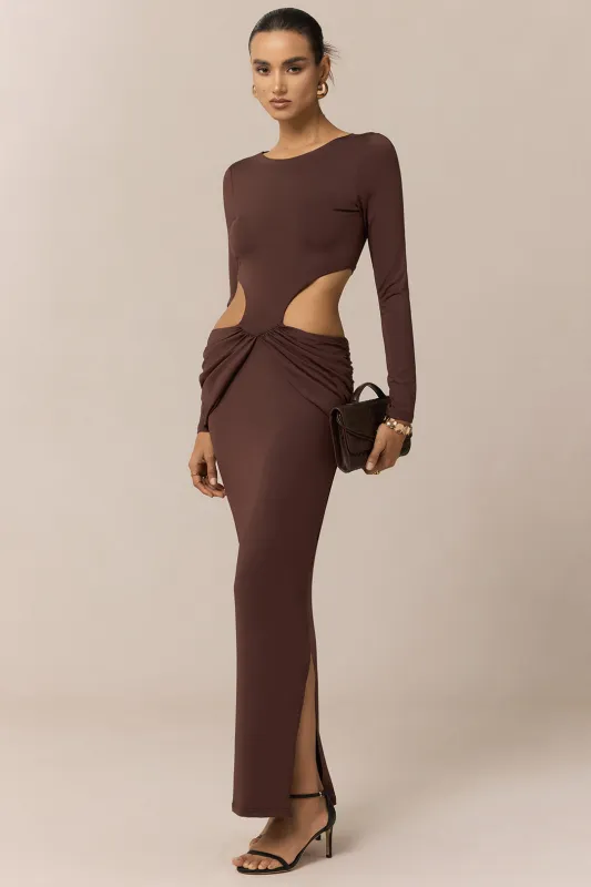 Ruched Round Neck Cut Out Long Sleeve Maxi Dress sold by Micas
