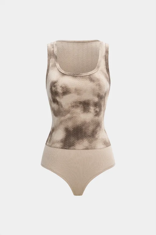 Mesh Abstract Ombre Print Sleeveless Bodysuit sold by Micas