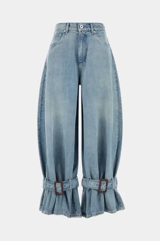 Denim Ruched Straight Jeans sold by Micas