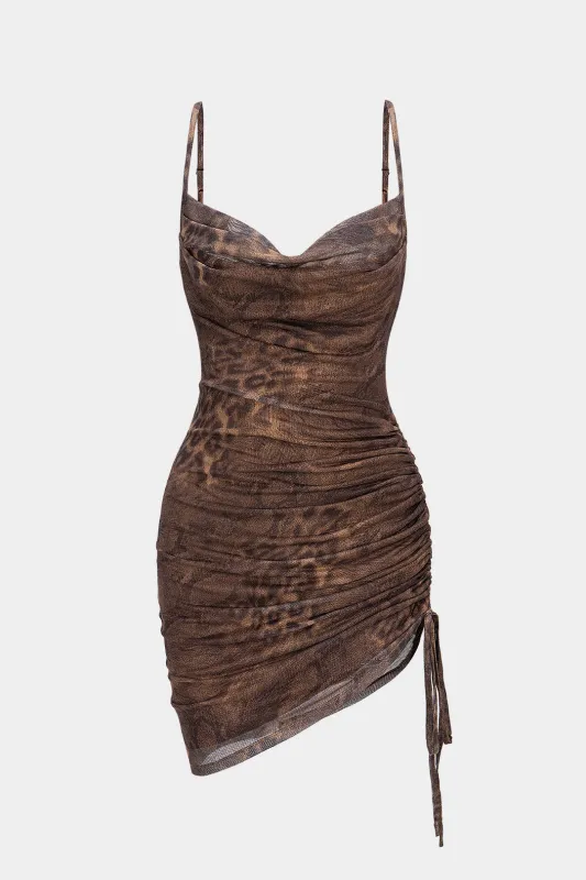 Mesh Ruched Drawstring Slip Sleeveless Mini Dress sold by Micas