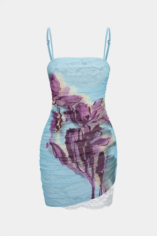 Floral Print Mesh Slip Sleeveless Mini Dress sold by Micas