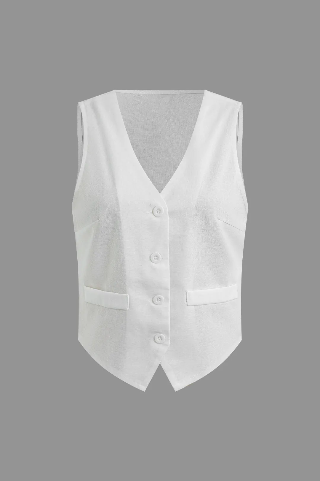 Solid V-Neck Button Sleeveless Top And Zipper Skirt Set sold by Micas product image thumbnail 2