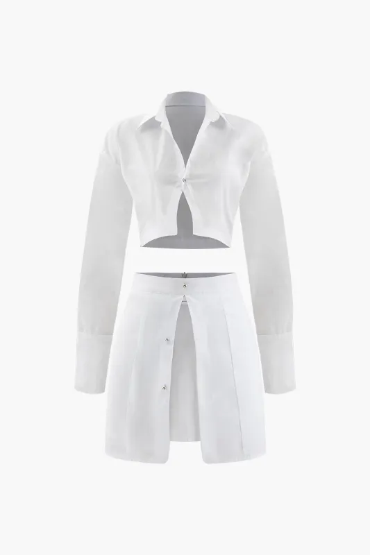 Solid Button Long Sleeve Shirt And Split Skirt Set sold by Micas