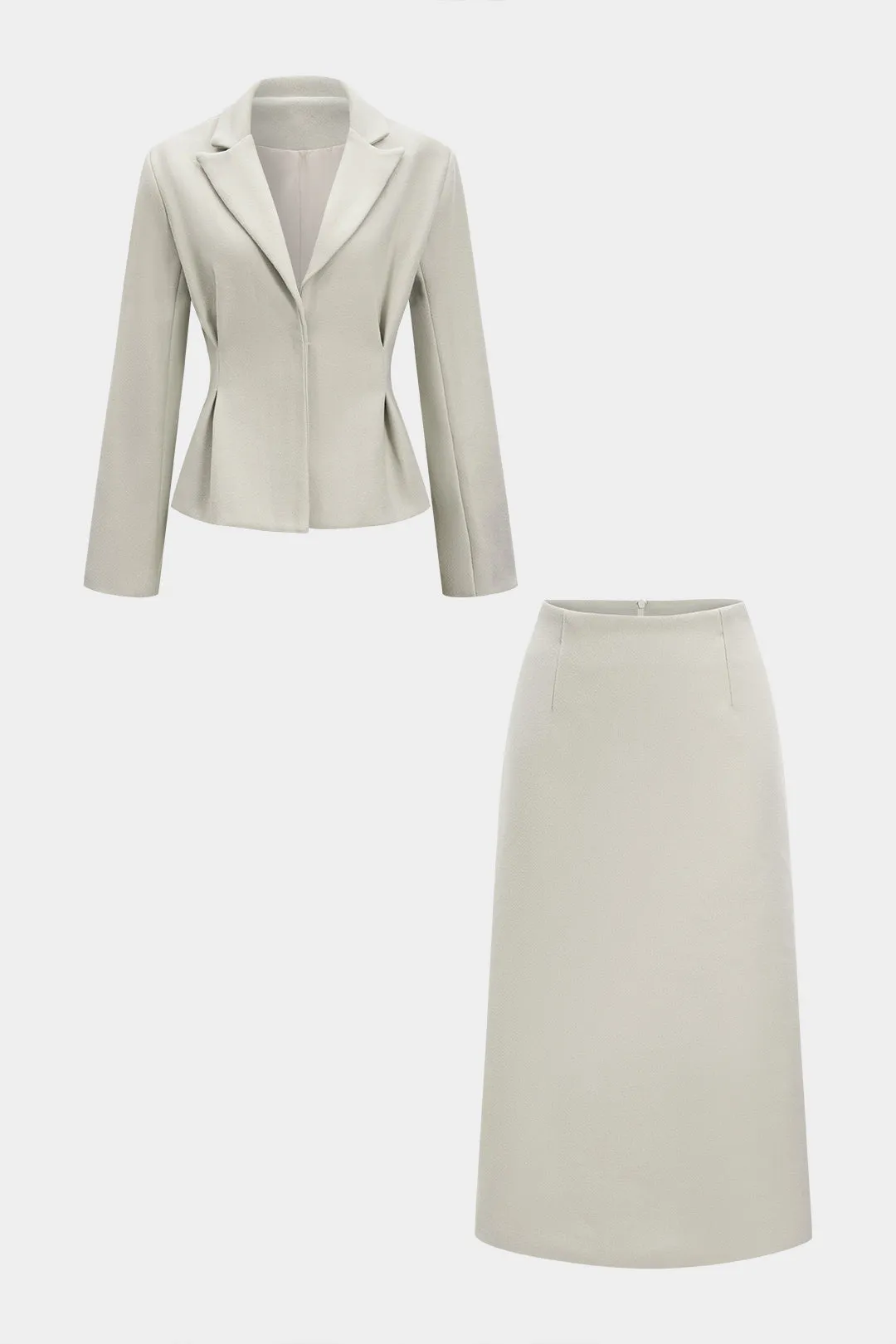 Ruched V-Neck Blazer And Zipper Skirt Set sold by Micas