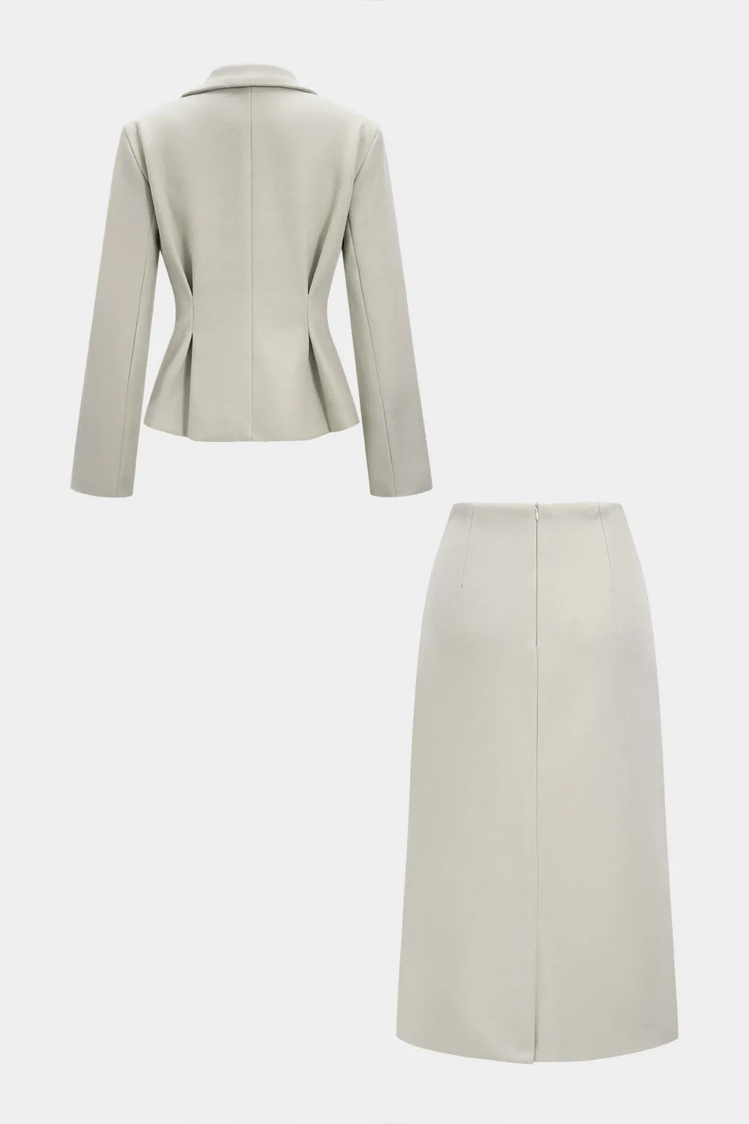 Ruched V-Neck Blazer And Zipper Skirt Set sold by Micas product image thumbnail 2