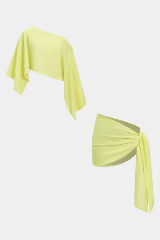 Solid Asymmetrical One-Shoulder Top And Knotted Skirt Set sold by Micas