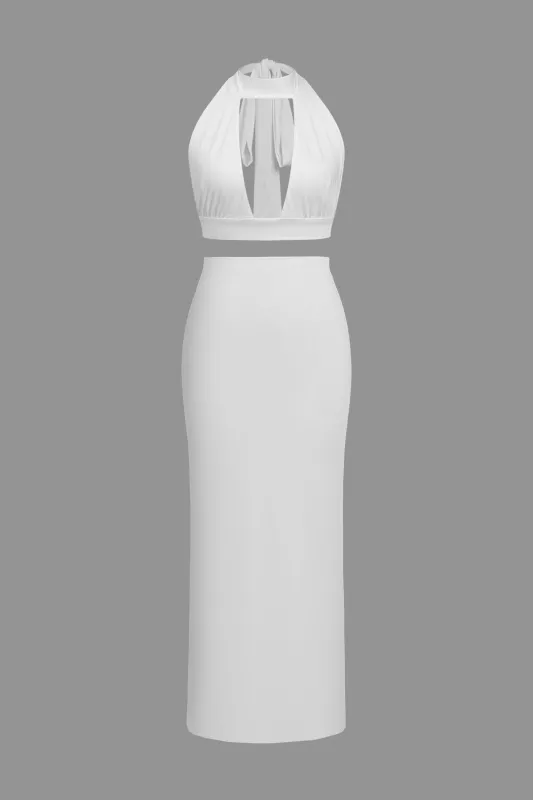 Halter Neck Ruched Cut out Cami Top And Skirt Set sold by Micas