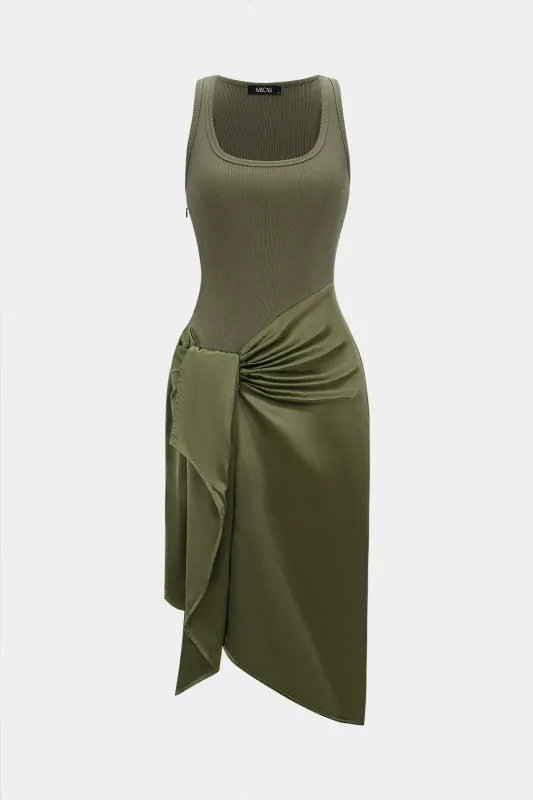 Patchwork Satin Ruched Sleeveless Mini Dress sold by Micas