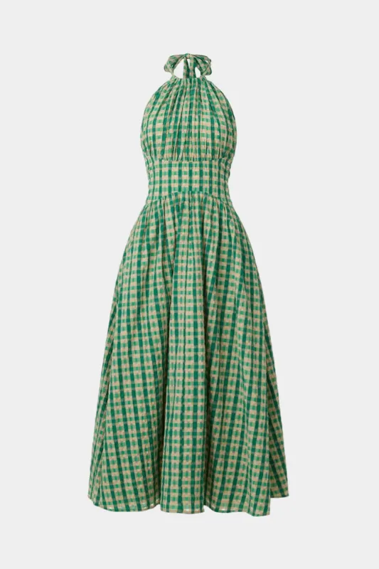 Contrast Plaid Print Tie-Back Backless Slip Sleeveless Midi Dress sold by Micas