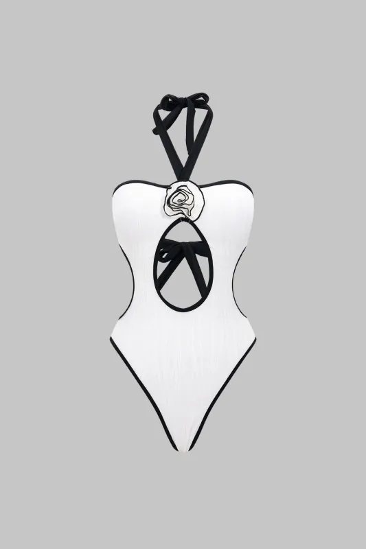 3D Flower Decor Cut out One-Piece Swimsuit sold by Micas