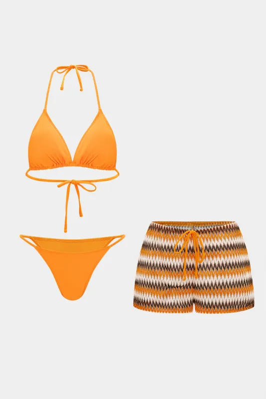 Bohemian Print Backless Tie Back Bikini Set sold by Micas