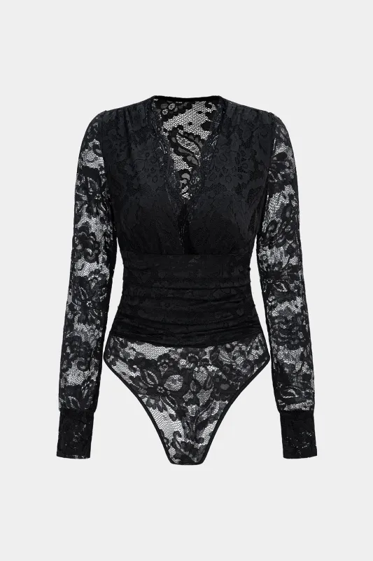Lace V-Neck Long Sleeve Bodysuit sold by Micas