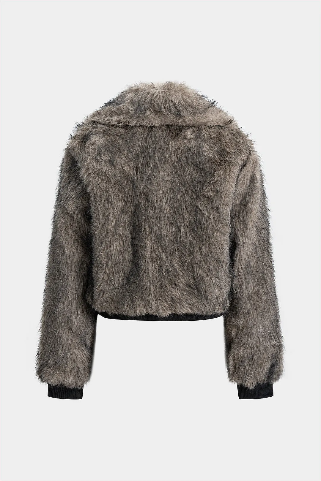 Faux Fur Patchwork Pocket Lapel Zipper Jacket sold by Micas product image thumbnail 2