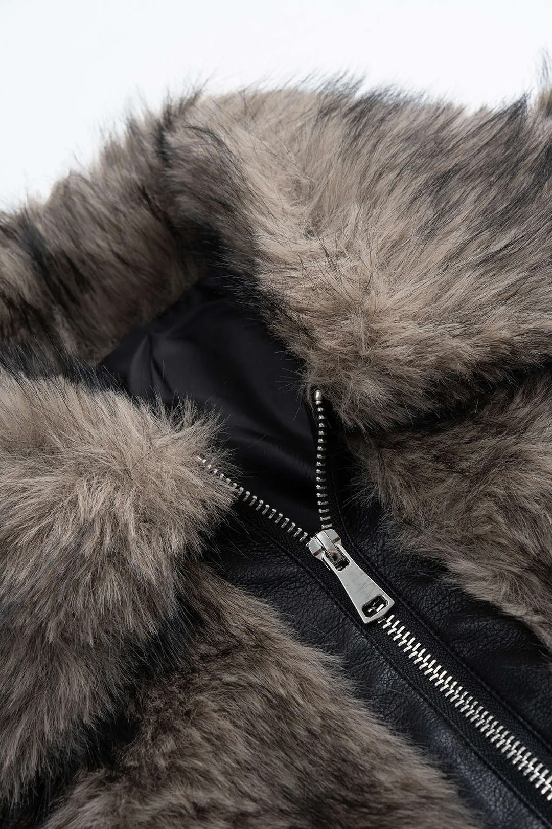 Faux Fur Patchwork Pocket Lapel Zipper Jacket sold by Micas product image thumbnail 3