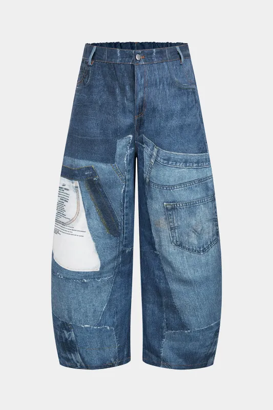 Plus Size Abstract Print Pocket Zipper Jeans sold by Micas