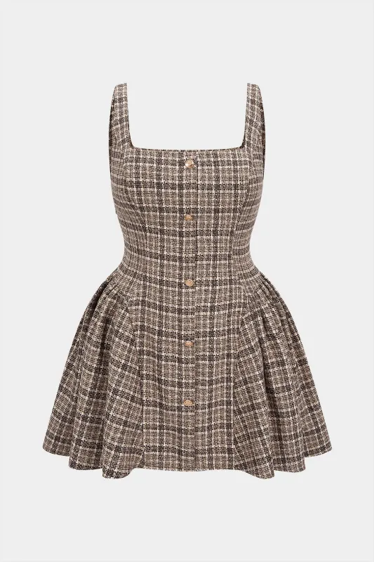 Plus Size Plaid Print Tweed Square Neck Sleeveless Mini Dress sold by Micas