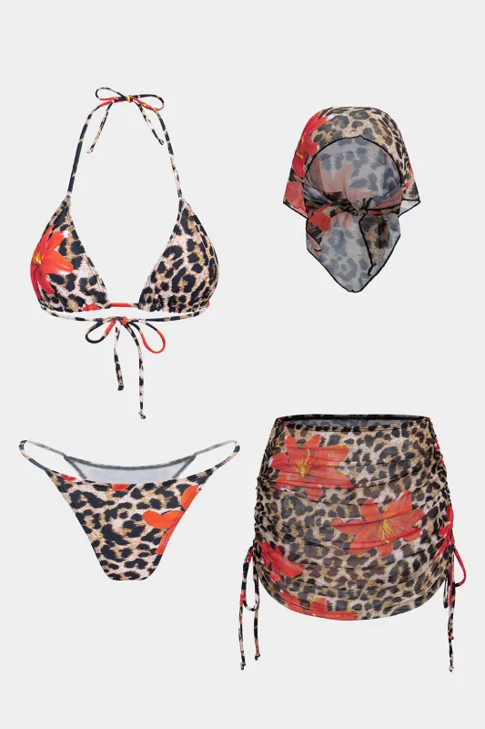 Leopard Contrast Print Tie-Up Bikini Set sold by Micas