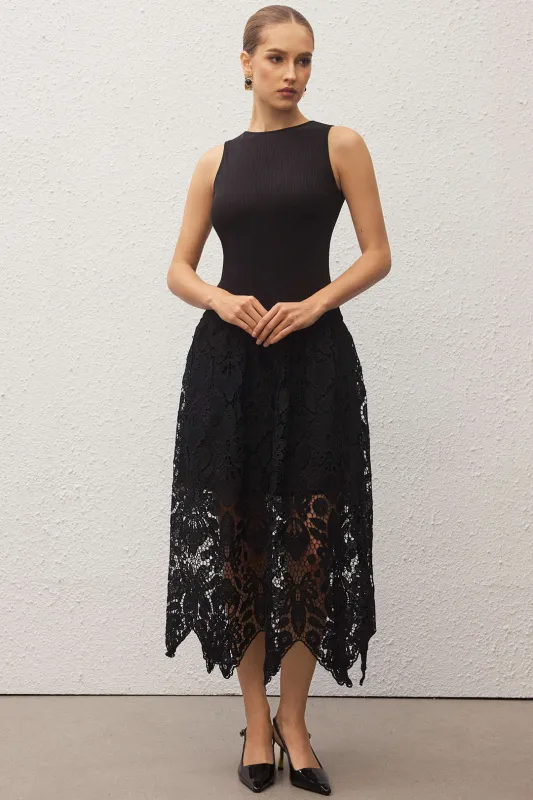 Patchwork Zipper Sleeveless Midi Dress sold by Micas