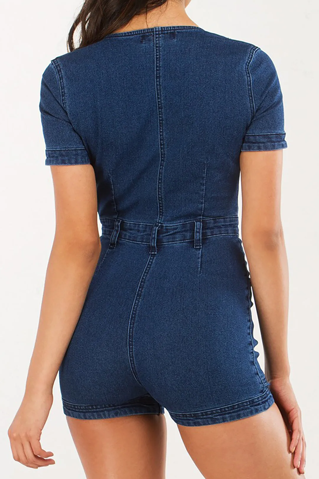 Denim Cut Out Tie Up Short Sleeve Jumpsuit sold by Micas product image thumbnail 3