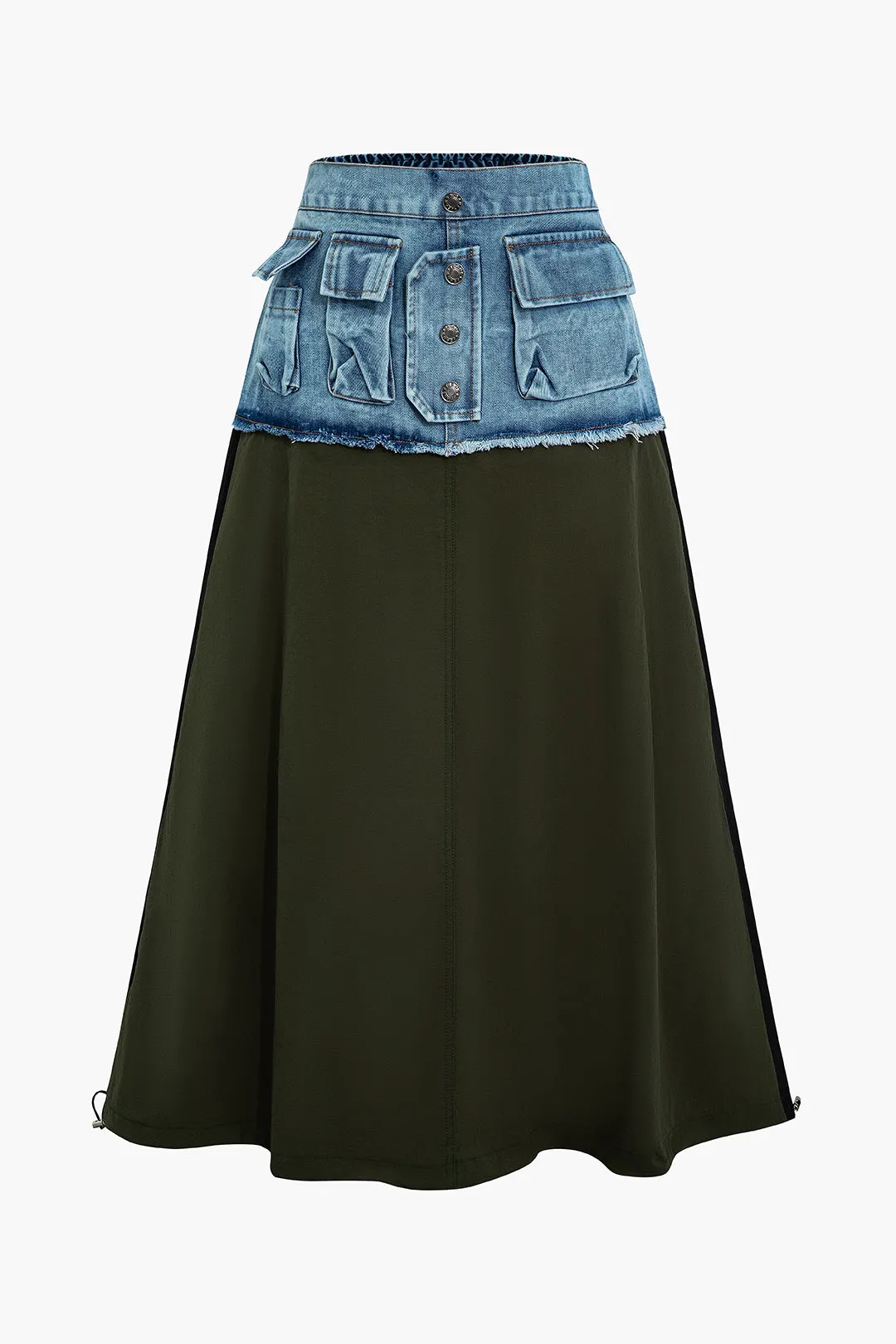Denim Patchwork 3D Pocket High Waist Skirt sold by Micas
