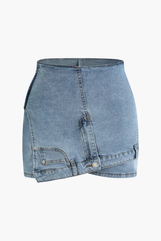 Denim  Asymmetrical High-Waisted Skirt sold by Micas