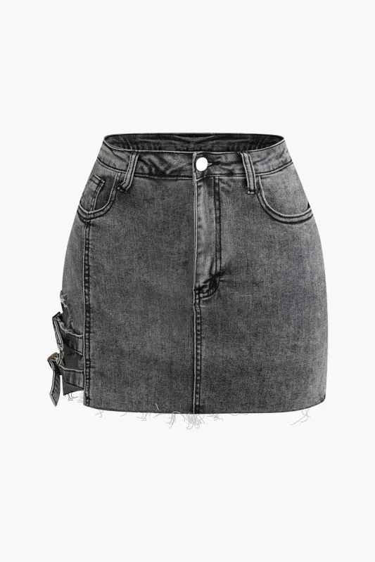 Denim Zipper Pocket Ripped Side Skirt sold by Micas